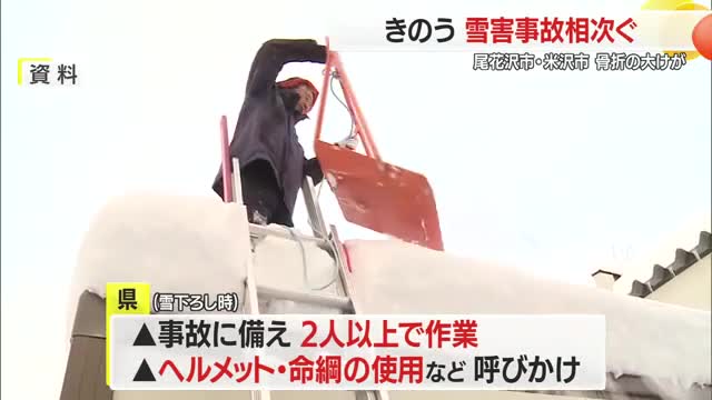 ヘルメット・命綱なしで3人大けが...尾花沢・米沢で雪害事故相次ぐ　雪下ろしは2人以上で　山形 画像