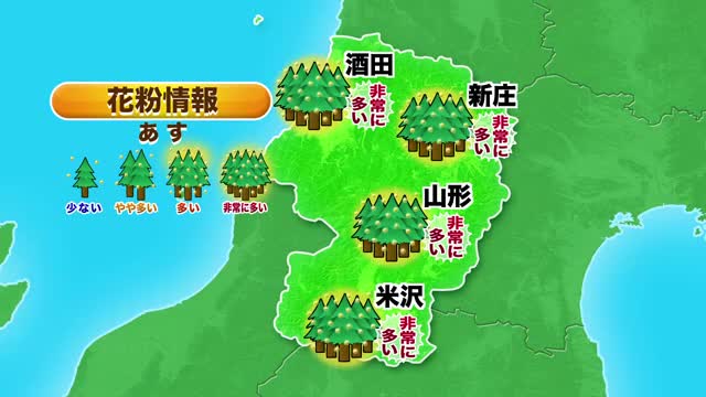 【18日の天気／山形】夜遅くから雨・天気ゆっくり下り坂　花粉は本格飛散で各地とも多いでしょう 画像