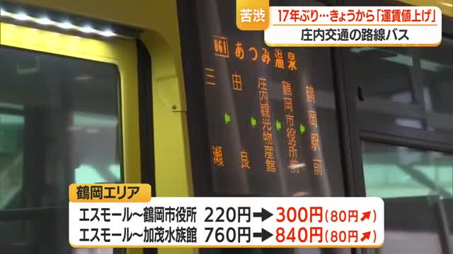 庄内交通17年ぶりに路線バス運賃改定　エスモール～加茂水族館840円（+80円）　山形 画像