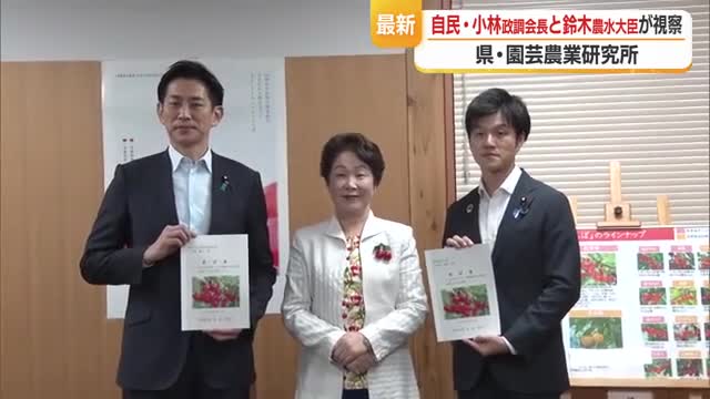 小林鷹之政調会長・鈴木憲和農林水産大臣が山形の果樹栽培の最新技術を視察　山形・寒河江市 画像
