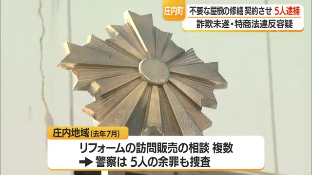 「このままでは雨漏りする」　屋根リフォーム契約で工事代金だまし取ろうとした疑いで5人逮捕　山形・庄内 画像