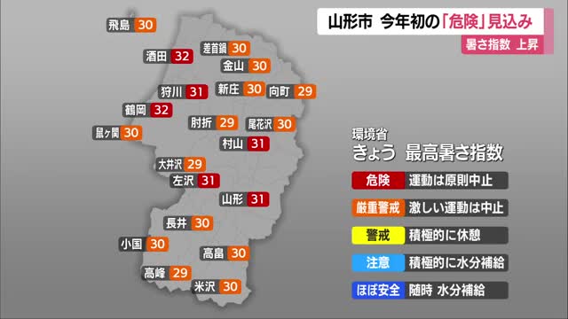 【天気／山形】暑さ指数「危険」レベル　酒田・鶴岡32　山形・村山・左沢・庄内町狩川31　熱中症対策を 画像