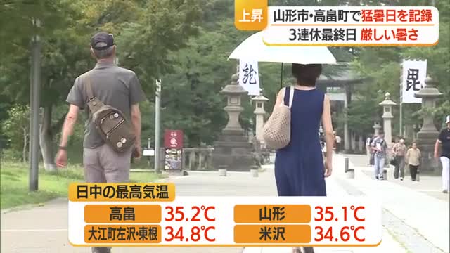 3連休最終日・山形県内は厳しい暑さに　山形市・高畠町は35℃以上の猛暑日 画像