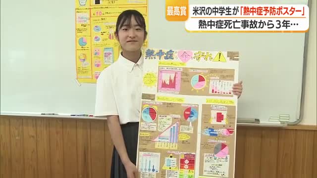 3年前の事故がきっかけ・米沢市の中学生の「熱中症予防ポスター」県コンクールで最高賞　山形・米沢市 画像